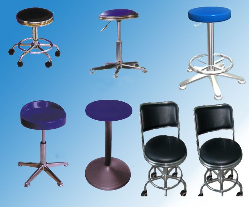 Blue Round Bar Stainless Steel Lab Furniture Movable Modern Lab Stool PU Cushion