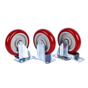 Quality 100kg Load Zinc Plated 5 Inch Swivel Plate Casters On Red PVC Polyurethane Wheels wholesale