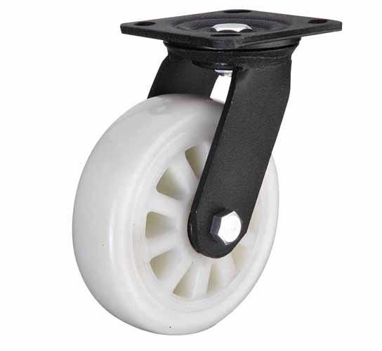Black lacquer plated Swivel caster, rotating 4"x2" white nylon wheel for heavy