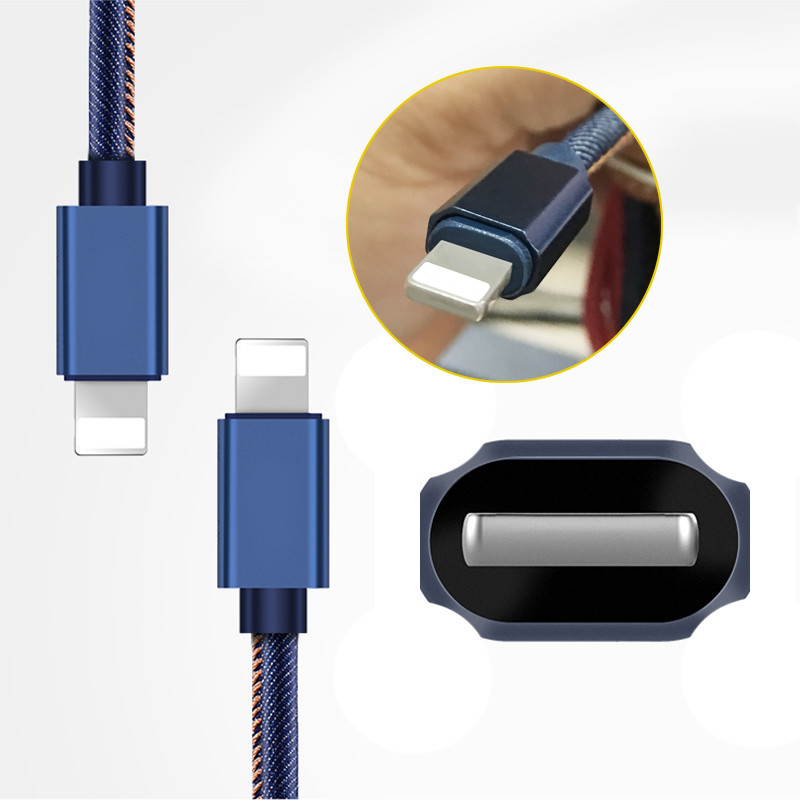 Blue Jean Braided Apple Lightning Cable 3.3ft Fast Transfer For IPhone X 8 7 6S