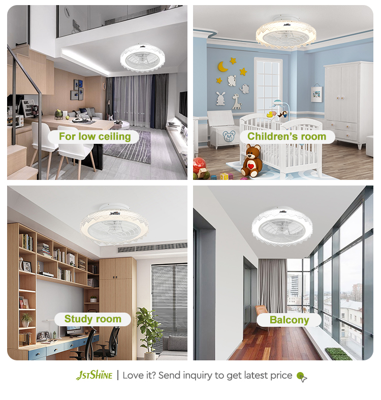 6 Speed Choice ABS Hidden Blades Dimmable LED Ceiling Fan with Easy Remove Lampshade