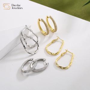 Quality Geometric Rhinestone 18k Gold Plated Earrings , Diamond Huggie Hoop Earrings wholesale