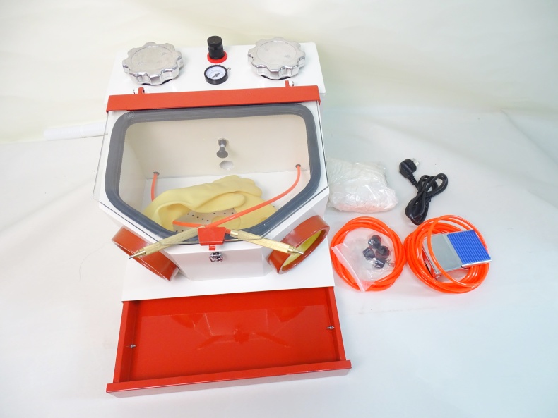 Large Window Twin Pen Dental Sandblaster With Drawer Powerful Dental Lab Equipment