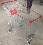 Galvanized Supermarket Shopping Cart 2 Tiers Grocery Store Baskets On Wheels