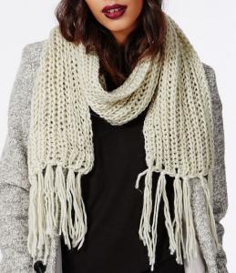 Quality WISDOM KNITTED FRINGE SCARF CREAM wholesale