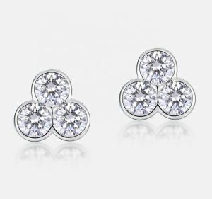 Quality S925 Silver Three Stone Stud Earrings with Rhodium Plating For Women And Girls Fine Jewelry wholesale