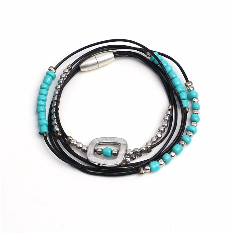 jewellery spring and summer new collection leather magnetic bracelet, fashion jewelry layers pu leather magnetic turquoi
