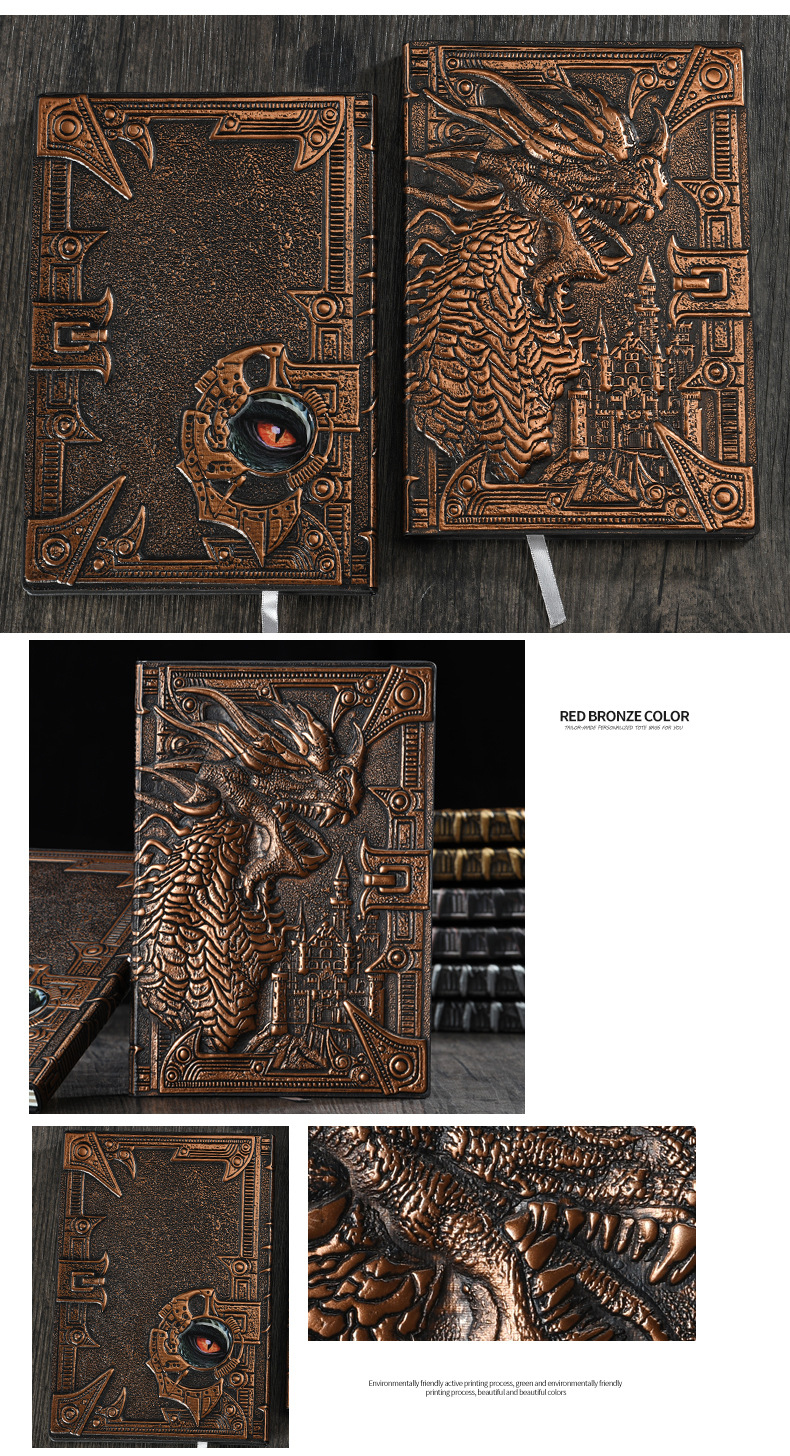 A5 Size Embossed Leather Writing Notebook Hardcover Gift Journal 3d Antique Dragon