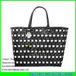 LDSL-027 pink &white mixed woven strap shopping bag large pp beach straw tote