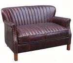 ISO 2 Seat Leather Loveseat L122cm Vintage Leather Sofas With Lines And Rivets