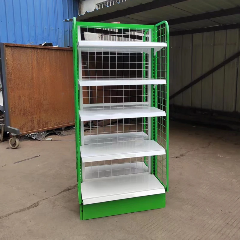 Factory Custom Green Double Sided Mesh Back Shelving Mesh Gondola Shelving with Side Mesh