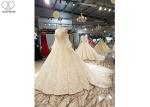 Luxury Champagne Ladies Bridal Gown , Tulle Lantern Long Sleeve Bridal Dresses