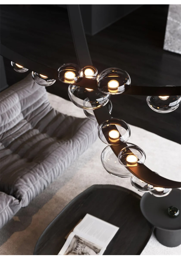 Modern Black Leather Chandelier for Living Room Hall Villa Home Long Chandelier(WH-MI-401)