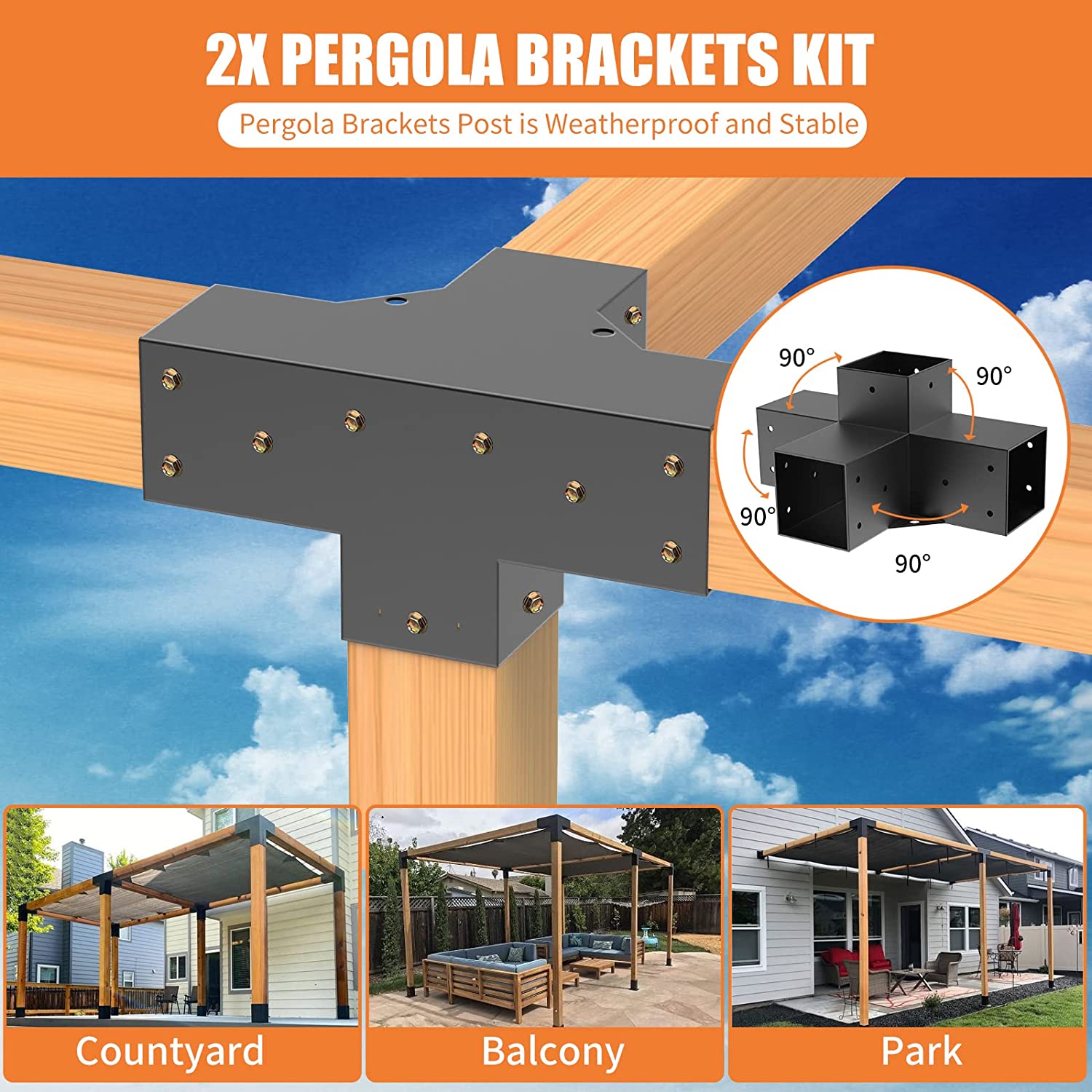 Steel Arbours Woodworks 4-Way Right Angle Corner Bracket for DIY Elevated Pergola Stand