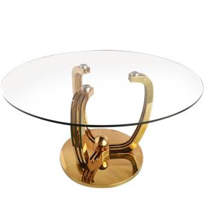 Quality European style stainless steel 8 seater round tempered glass dining table for restaurant for dining design wholesale