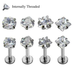 Quality Surgical Steel Prong Set Zircon Ear Helix Tragus Lip Stud Cartilage Earring Labret Monroe Ring Body Jewelry Retainer wholesale