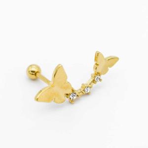 Quality Crystal double gold butterfly earrings studs 316 Stainless steel 8mm wholesale