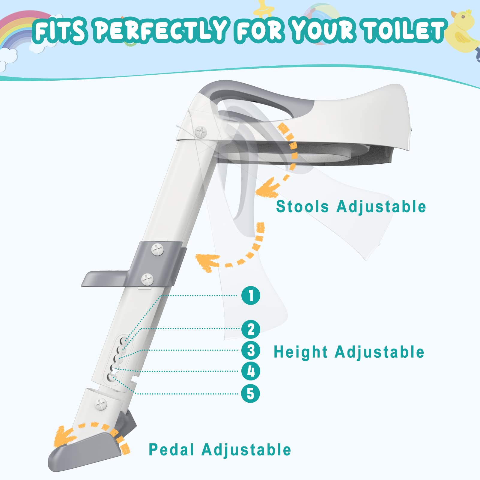 Grey/Blue/Red 3 In 1 Potty Training Seat With Step Stool Ladder Fits 1-10 Years Old