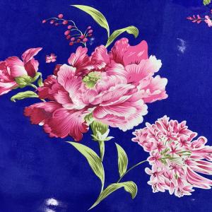 Quality Blue 100g/M2 Polyester Tricot Fabric Dustmite Proof With Red Peony Printing wholesale