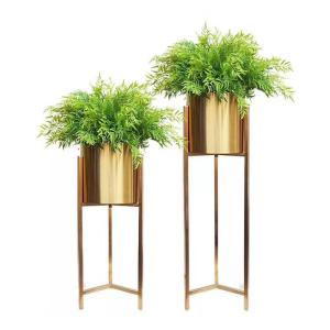 Quality High art cute golden planter stainless steel flower pot with stand wholesale