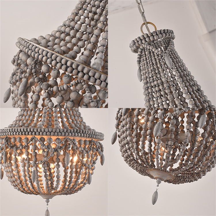Vintage White Wood beaded chandelier for the kitchen foyer chandelier(WH-CI-149)