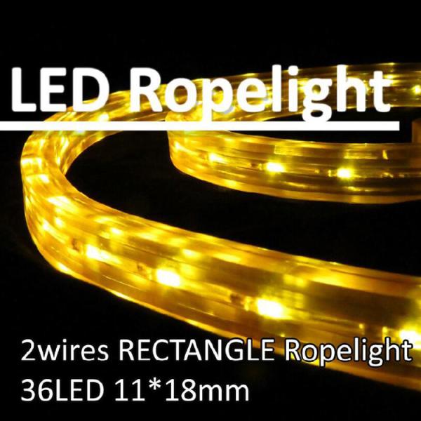 Rectangle 2 wires LED flexible rope light IP44 outdoor/indoor red/yellow/green
