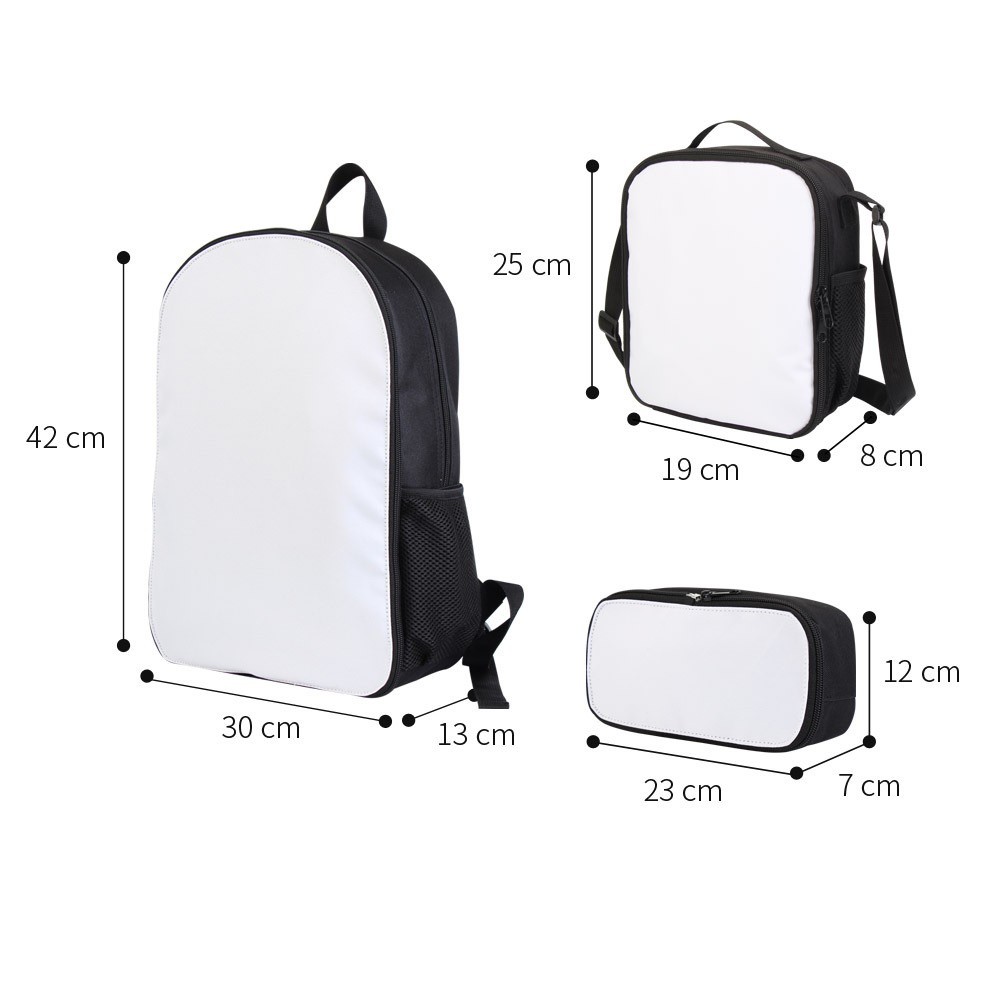 Three Piece Of Sublimation Bags School Bag Pencil Bag Lunch Bag For DIY Photos Printing