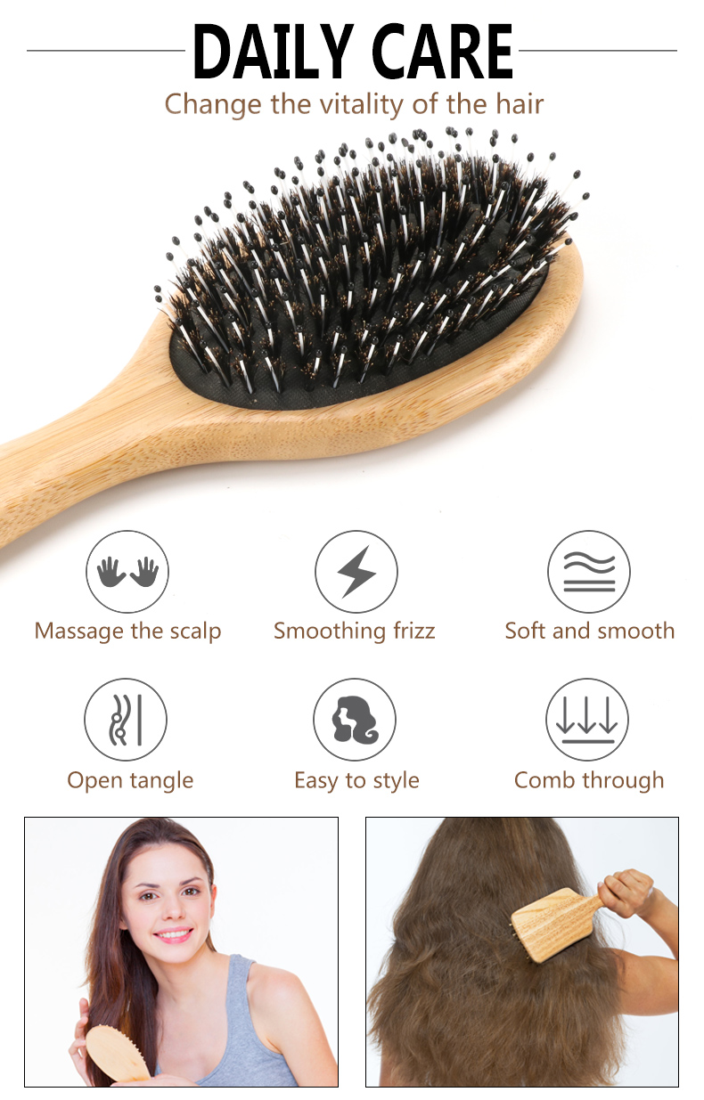 Laser Vent Wide Tooth Boar Bristle Hair Comb Wooden Anti Static Hair Brush For Women