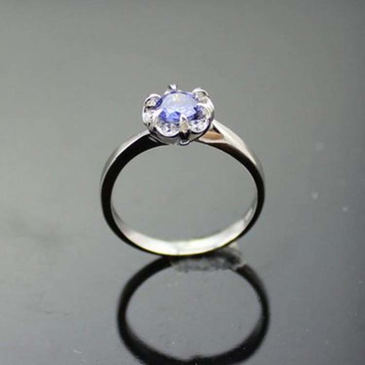 925 Sterling Silver Round Blue Topaz Cubic Zircon Solitaire Ring(F11)