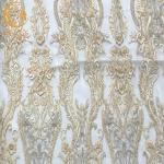 3D Wedding Dress Embroidery Fabric Beaded Lace Fancy Floral Pattern