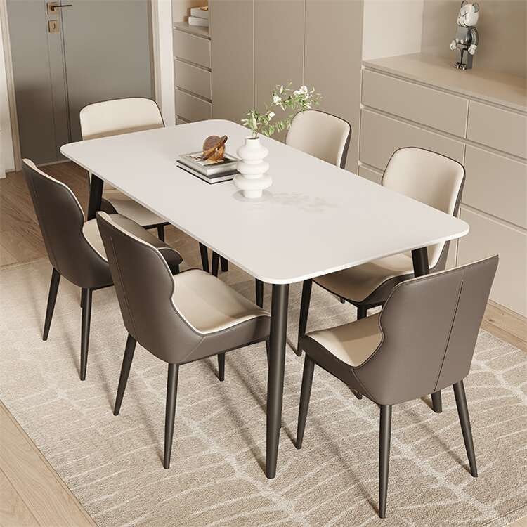 Customized Size Round Dining Table 4 Seater With Leather Chairs
