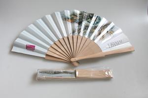 Quality 23cm promotion wooden hand fan with natural wooden ribs and paper wholesale