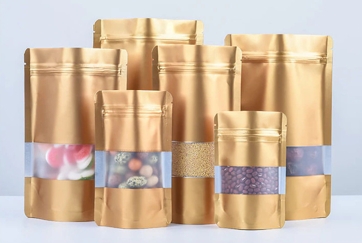 kraft food packaging bags resealable with transparent window