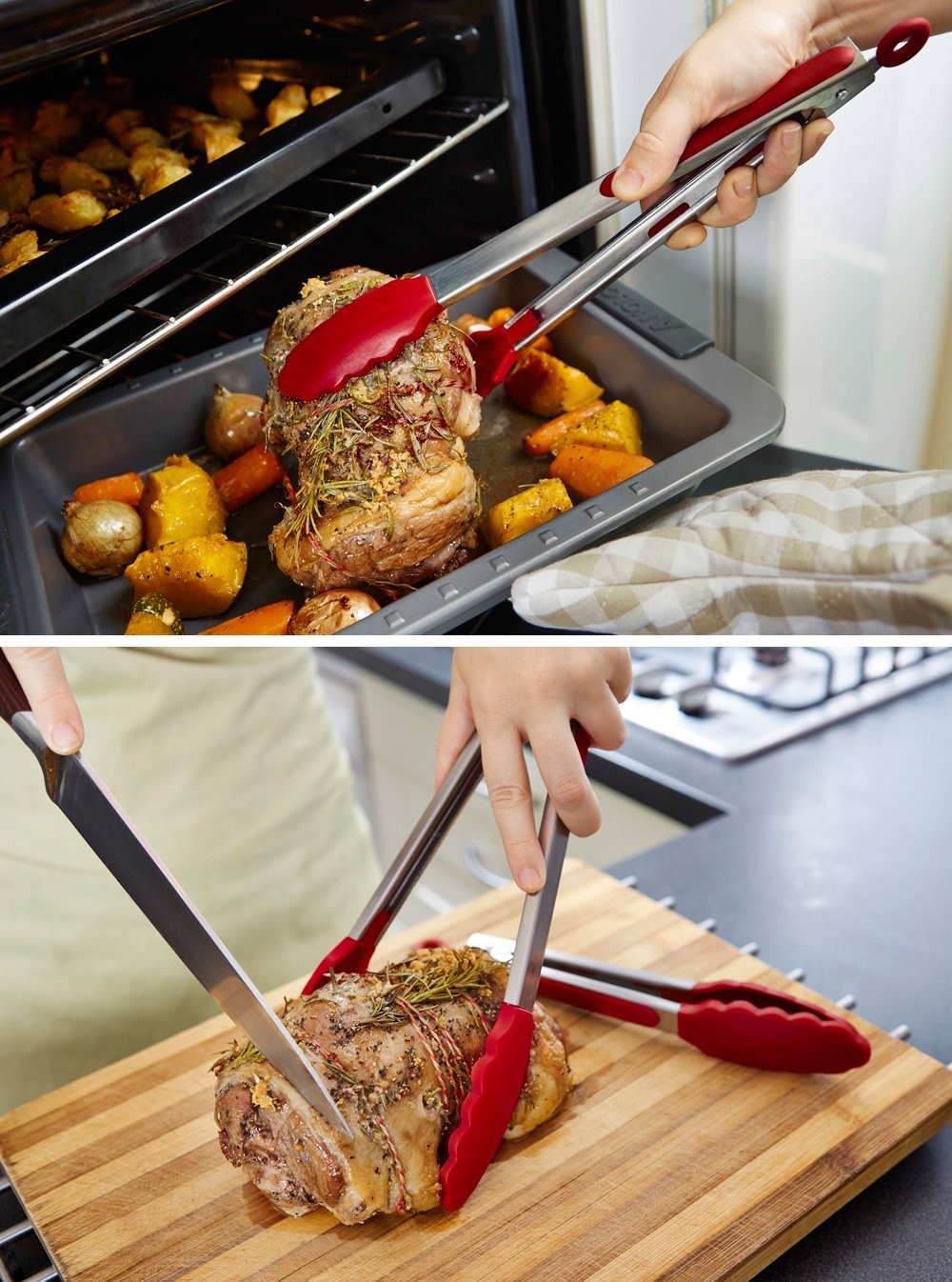 Premium Heat resistant Silicone Stainless Steel Kitchen Tongs 12-Inch Non-Stick eco-Friendly Red Bbq Serving Utensil