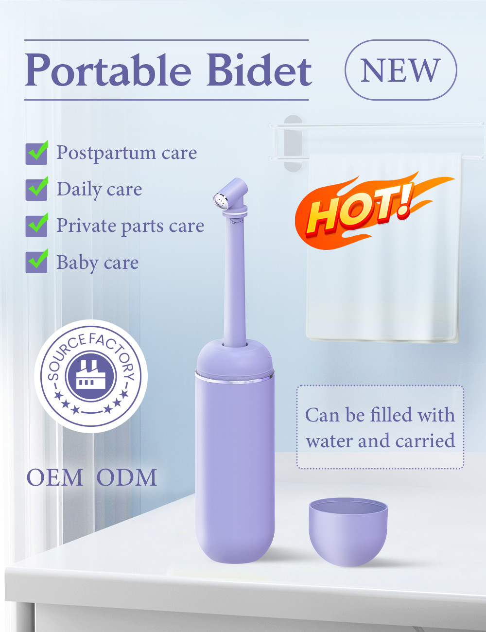 Compact White Portable Bidet With 380ML Water Capacity 7.5KG Lightweight ABS EVA PP