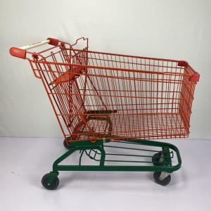 Quality 210L German Type Warehouse Shopping Trolley Cart Red And Green With 5 Inch PU Wheels wholesale