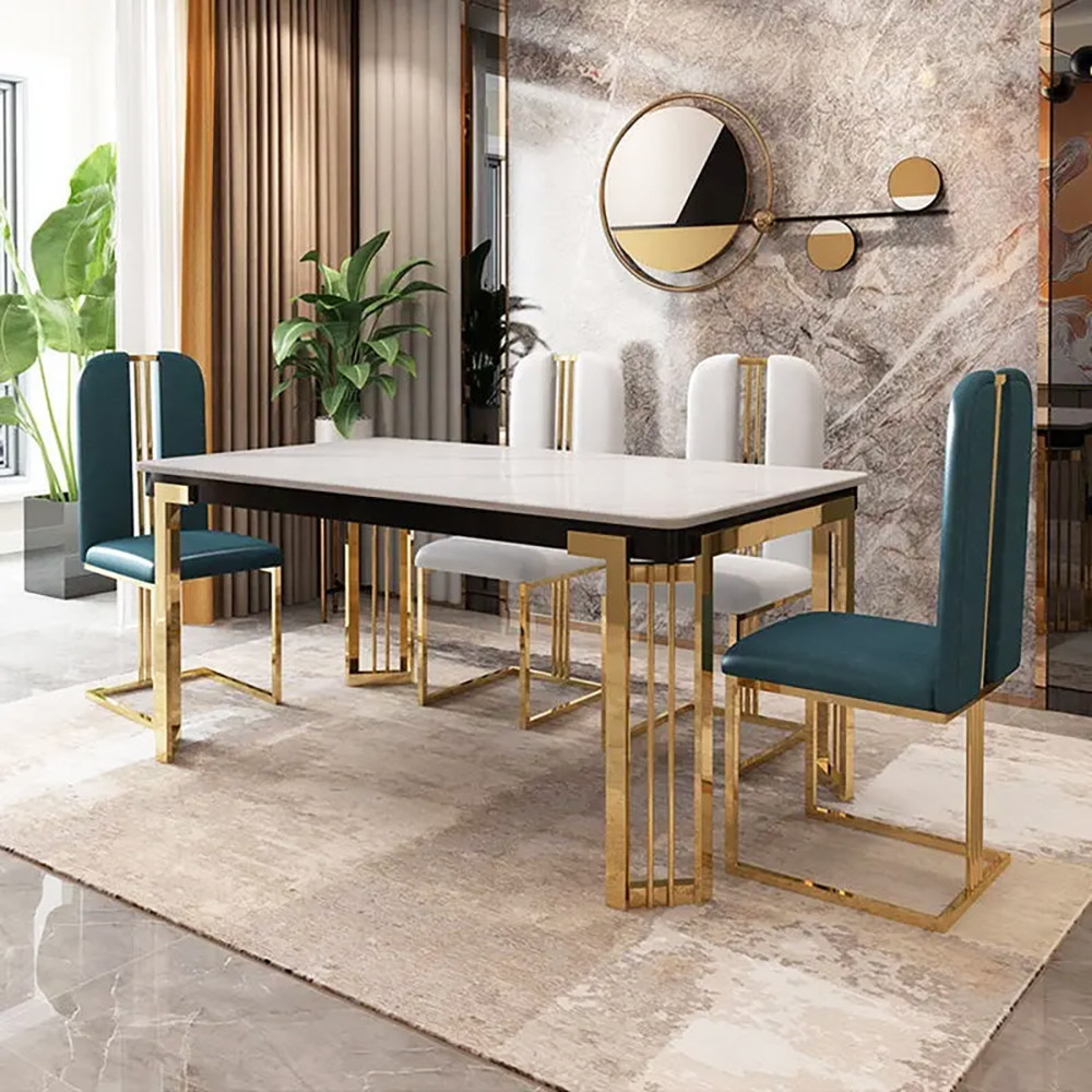 Luxury Stainless Steel Square Apartment Dining Table Assembly