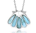 Cabochon Cut 925 Sterling Silver Larimar Pendant Necklace Blue Flower Gemstone