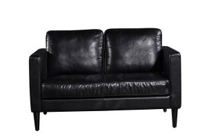 Quality Square Shape 2 Seater Black Leather Couch Iron Painted Legs High - Elastic Sponge wholesale