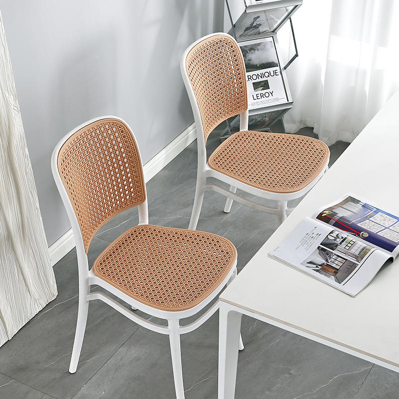 French Style High Back Dining Chair In Plastic Rattan Seat Black