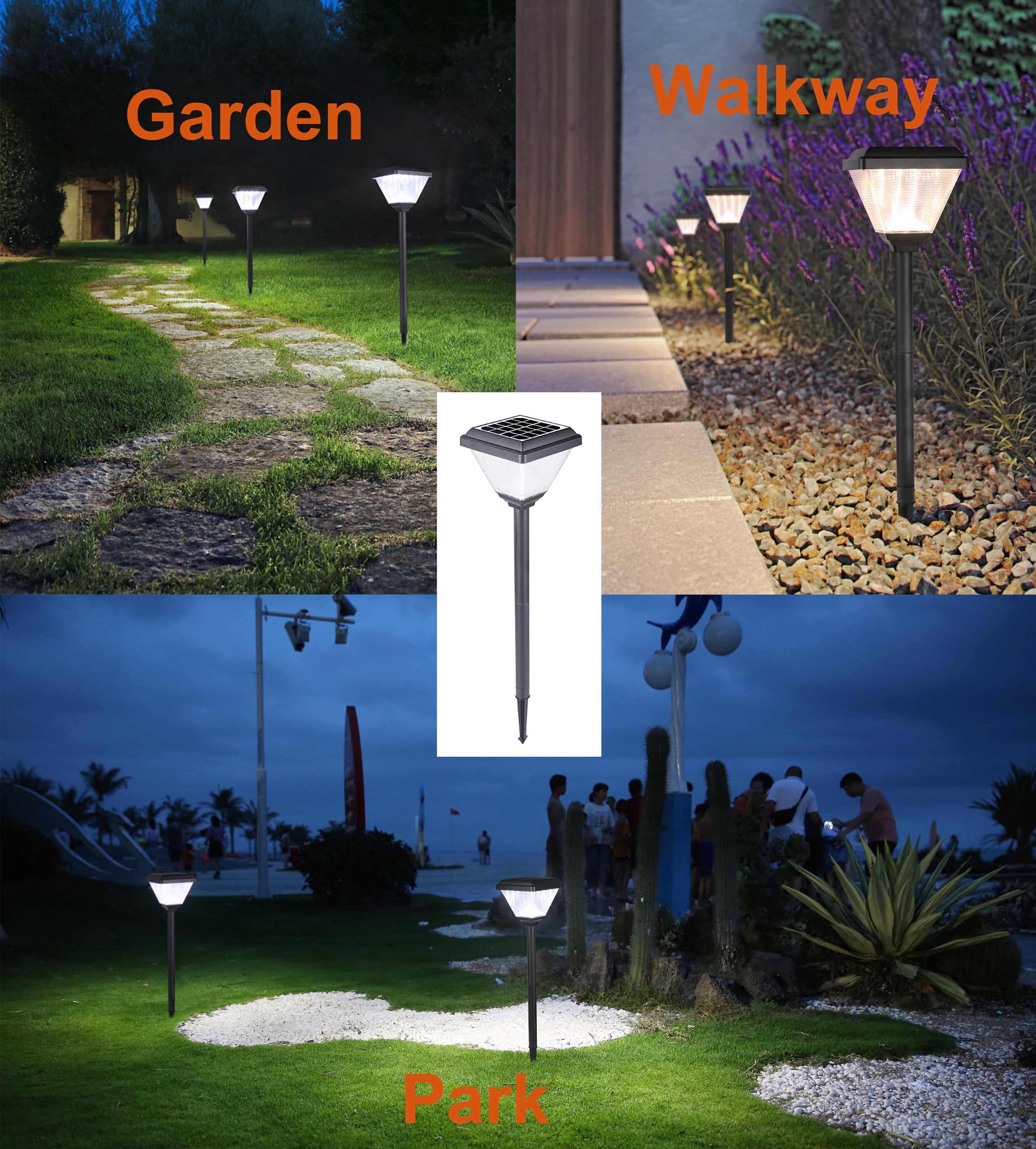 6500K 160lm LED Solar Powered Garden Lights Square IP65 ABS PC Material 2W