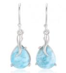 Natural Gemstone Long Dangle Larimar Earrings Sterling Silver For Women