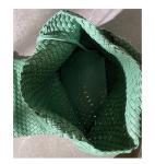 28cm Handheld Womens Leather Bag Green Hand Woven Tote Bag