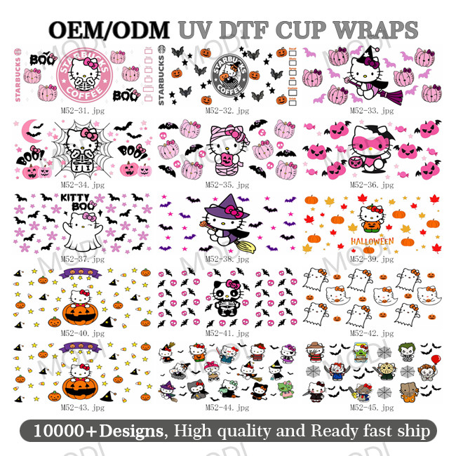 16OZ UV DTF Transfers For Halloween Cup Wrap Designs On Glass Tumblers