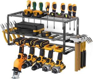 Quality 5 Drill Holders Wall Mount Metal Shelf Heavy Duty Steel Power Tool Storage for Garage wholesale