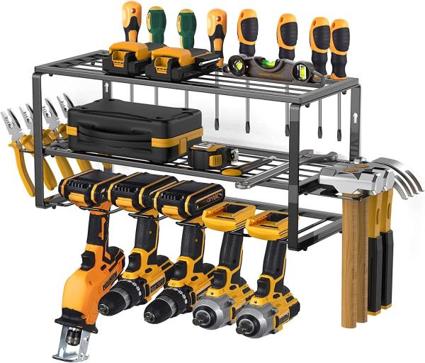 5 Drill Holders Wall Mount Metal Shelf Heavy Duty Steel Power Tool Storage for
