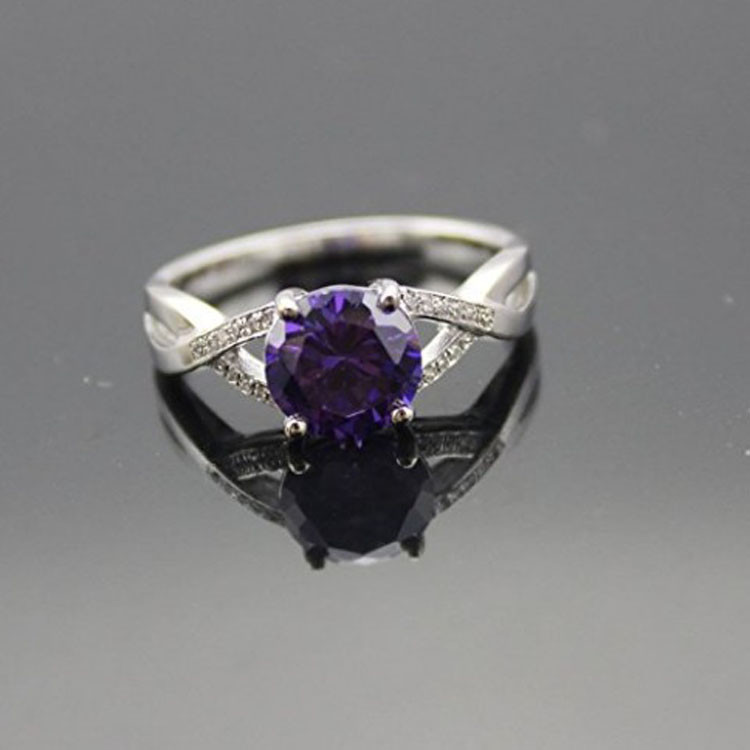 Women Jewelry 925 Silver Round Created Amethyst Cubic Zircon Ring(F93)