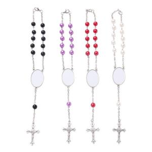 Quality Multicolor Beads Sublimation Rosary Bracelet Christian Cross Bracelet Sublimation Jewelry Blanks wholesale