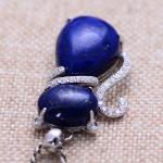 Sterling Silver Lapis Lazuli Cat Shape Women Pendant Necklace (048817W)
