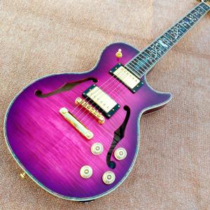 Quality Custom LP Semi Hollow body Electric Guitar with F holes, Abalone Flower inlaid fingerboard guitar, free shipping wholesale